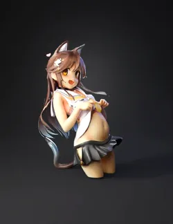 cat girl character with cat ears and tail wearing a yellow white sailo