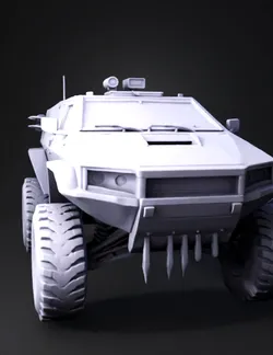 Create a realistic 3D printable aerodynamic armored storm chasing truc