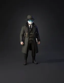 detective character with trench coat fedora utility belt and notebo