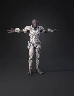 humanoid sci fi armored suit with glowing blue accents armor plating