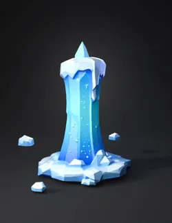 ice crystal pillar with blue core surrounded by icy rocks stylized ic