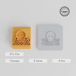 Octopus Stamp Tile Set, 5 Motif Sizes, Perfect for Clay, Cookies & Fondant