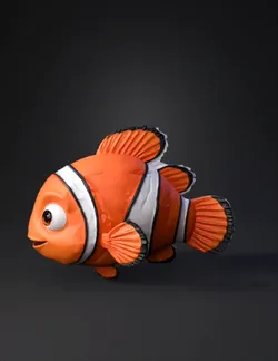 orange clownfish toy model with white stripes and black edging styliz