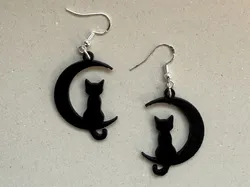 Cat and Moon Earrings