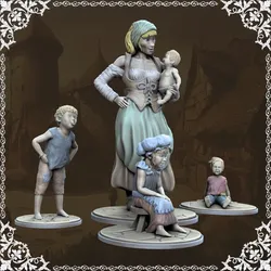 Other STL Download - Mother and Kids - Townsfolksby MiniaturesCraze
