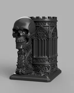 Gothic Skull Tower Pen Holder