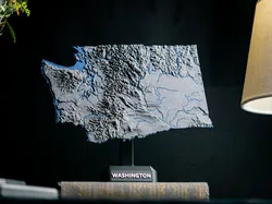 Washington, USA (WA) Topographic Map with Hydrographic Features