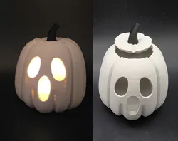 Ghost Jack-o-Lantern w/Lid LED Tea Light Holder