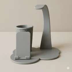 Harmony Curve – 3D Printed Desk Organizer with Headphone Stand, Phone Holder & Pen Cup