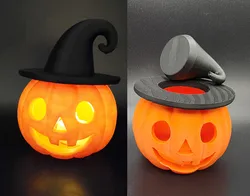 Witch Jack-o-Lantern w/Lid LED Tea Light Holder
