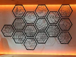 Wall-decoration - Hexagons displaying a japanese landscape