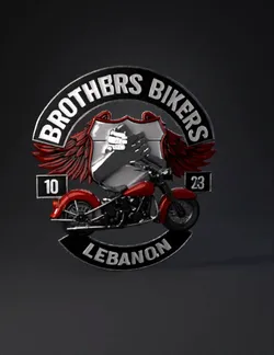 emblem style motorcycle badge featuring a red bike wings and clasped