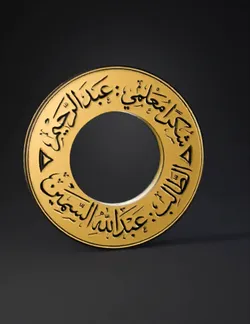 gold circular ring with black Arabic calligraphy circular geometric s