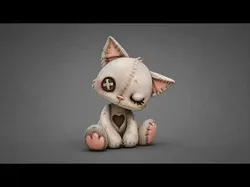 Gothic Plush Cat Toy - Cute Creepy Stuffed Animal PBR 4K 3D model