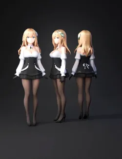 maid outfit with black corset white blouse layered skirt sheer slee