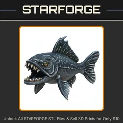 28mm DND Sharp-Toothed Bloodthirsty Predator Fish Fantasy Miniature StarForge Kits 3D Print STL File
