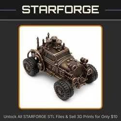 28mm Vehicle Gears Pipes Engine Vintage Wheels Retro Design StarForge Kits 3D Print STL File