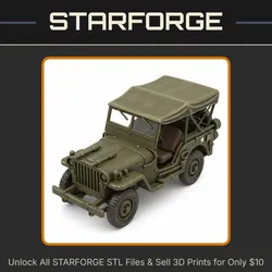 28mm WW2 Military Jeep Open Top Detailed Wheels Vintage Design StarForge Kits 3D Print STL File
