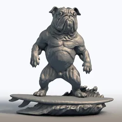 Bulldog Surfer Sculpture - Beach Dog Decor - Surfing Mascot Statue
