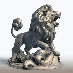 Hungry Lion Low Poly Sculpture - Predatory Big Cat Model - Geometric Wildlife Art