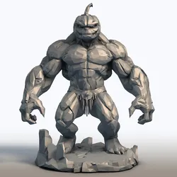 Pumpkin Head Bodybuilder - Muscular Figurine Low Poly - Halloween Fitness Sculpture