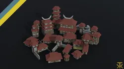 Cartoon asian city asset Polygonal Style