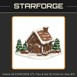 Cozy Gingerbread House with Snowy Trees for Christmas Decor StarForge Kits 3D Print STL File