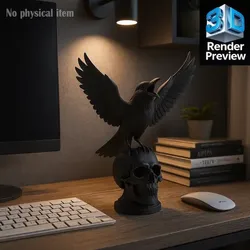 Other STL Download - Raven on Skull Statue STL | Dark Gothic Bird Sculpture | Priby MegaPrintSTL