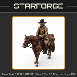 28mm Cowboy on Horseback Western Outlaw Hat Riding Scene StarForge Kits 3D Print STL File