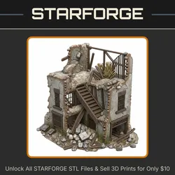 28mm WW2 Ruined Building with Rubble and Broken Staircase StarForge Kits 3D Print STL File