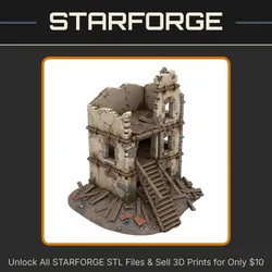 28mm WW2 Ruined Building with Staircase and Brick Details StarForge Kits 3D Print STL File
