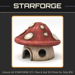 Mushroom Shaped Pet Hide for Terrariums and Small Animals StarForge Kits 3D Print STL File