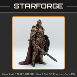 28mm DND Armored Knight Long Sword Shield Cloak Battle Ready StarForge Kits 3D Print STL File