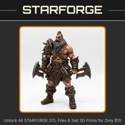 28mm DND Barbarian Warrior Dual Axes Braided Beard Heavy Armor Fierce Stance StarForge Kits 3D Print STL File