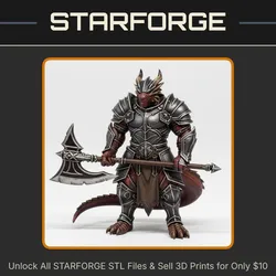 28mm DND Dragonborn Warrior Dual Bladed Axe Spiked Armor Horned Helm StarForge Kits 3D Print STL File