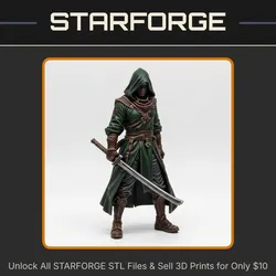 28mm DND Hooded Rogue Dual Swords Cloak Stealth Pose StarForge Kits 3D Print STL File