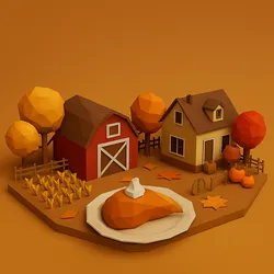 Low Poly Thanksgiving Farmhouse 3D Model