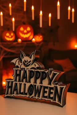 Happy Halloween Schriftzug mit Fledermaus