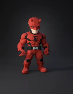 armored superhero figure with muscular build red suit black accents
