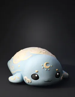 blue seal plush toy with gold cloud patterns and swirls cute cartoon