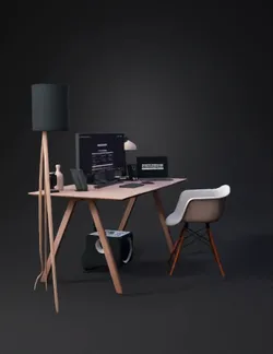 computer desk setup with monitor laptop keyboard mouse and speaker