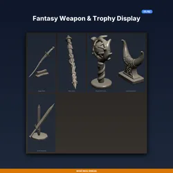 Fantasy Weapon & Trophy Display - 5-Model 3D Printable Bundle