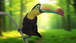 Keel Billed Toucan Perched on Branch 3D model