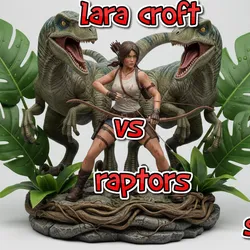 Lara Croft vs Raptors - Tomb Raider Inspired 3D Printable STL Figure