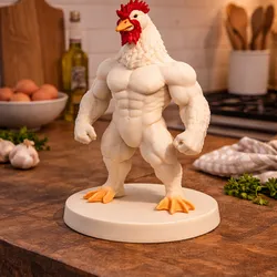 Muscle Rooster Statue STL | Bodybuilder Chicken Figure | Strong Farm Animal Sculpture