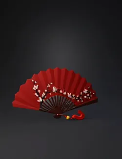 red folding fan with cherry blossom design