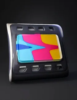 stylized electronic gadget with colorful screen prop item