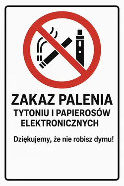 <POLSKA> Tabliczka Zakaz palenia tytoniu i papierosów elektronicznych - gotowe do druku.