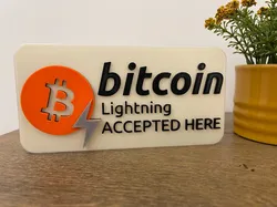 "Bitcoin lightning accepted here" plaque