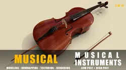 cello musical instruments full detail low poly and high poly
